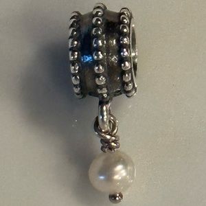 Authentic Retired Pandora Sterling Silver Beveled Birthstone June Pearl Dangle